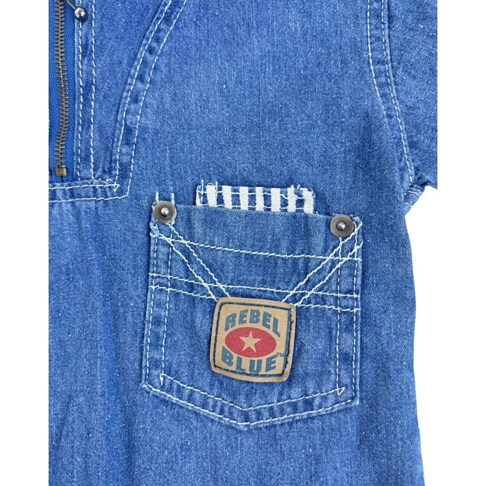 Vintage Rebel Blue Kids Denim Hooded Shirt Jacket 90s Toddler Pullover Zip - Picture 2 of 5